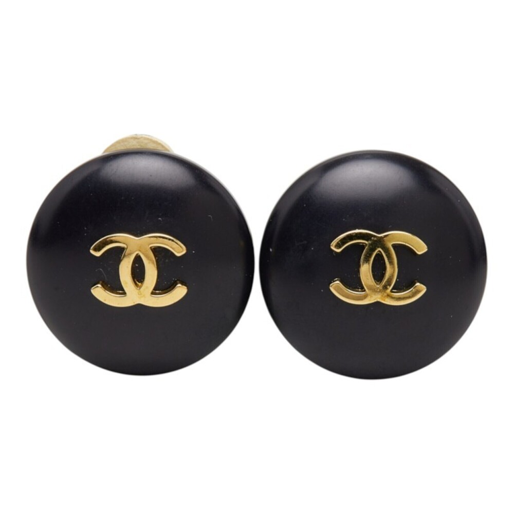 Chanel Coco Mark Vintage Earrings 95P Black Gold Plated Women's CHANEL
